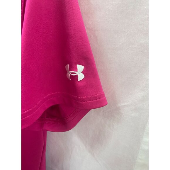 Under Armour Women's Medium Dark Pink Short Sleeve Logo Heat Gear Shirt - Picture 3 of 4